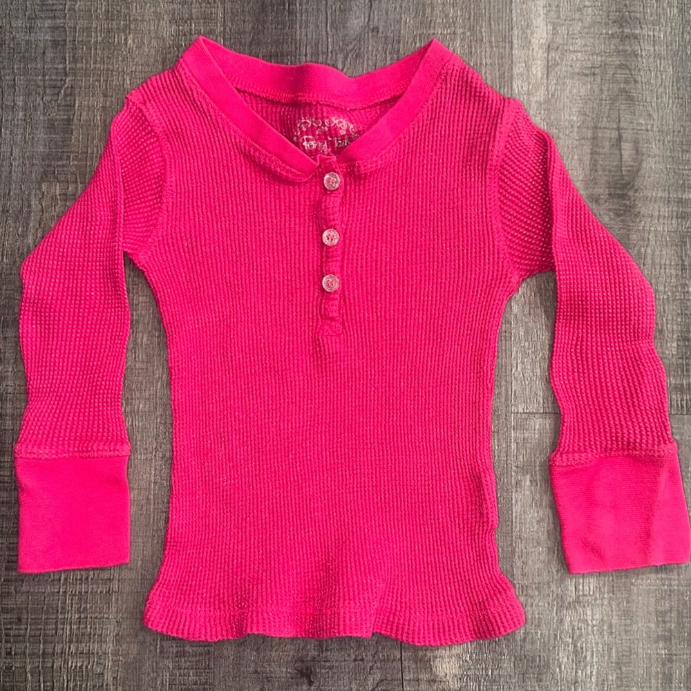 💞 Little Girls Size 4 Pink & Metallic Silver Thermal Long Sleeve Tee Shirt